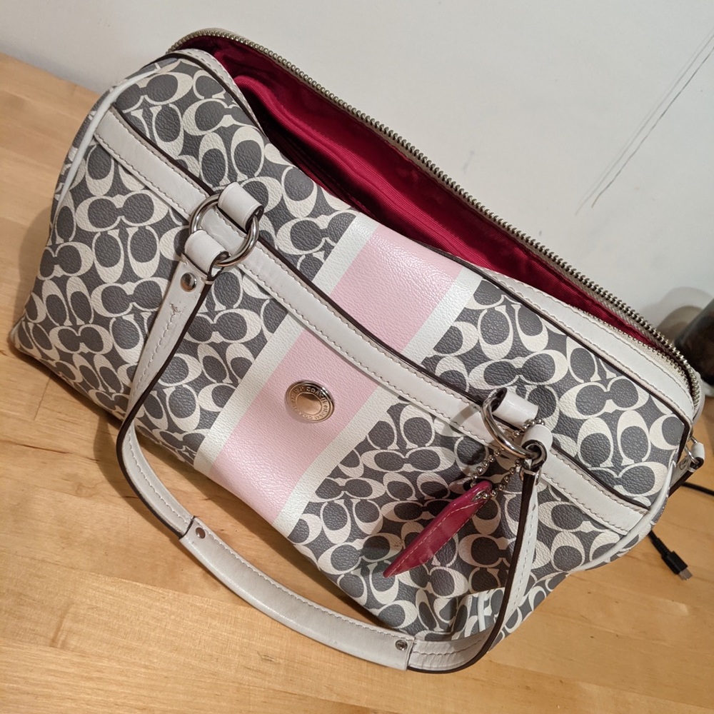 Coach white and pink bowler bag